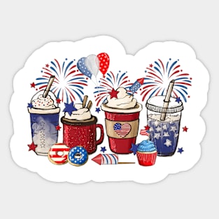 4th of July Coffee Lover Patriotic Ice Cream Red And Blue Sticker